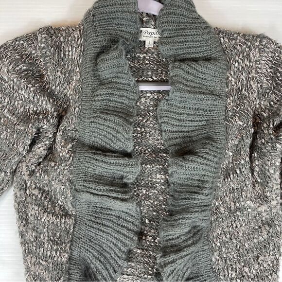 Papillon Vancouver Los Angeles Cardigan Lace Trim Gray Knit Ruffled Women S - Picture 2 of 10